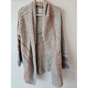 NIC+ZOE Open‎ Front Knit Cardigan Sweater Striped Tan Blue Womens Medium